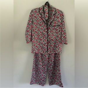 Kate Spade 3 Pc Pajama Set Floral Satin Sleepwear Small Eye Mask Lounge Set